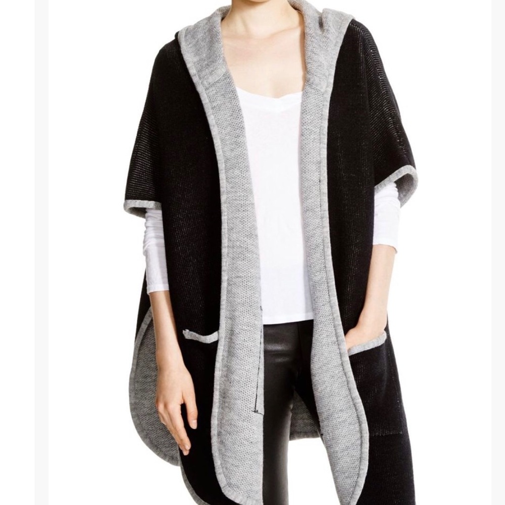 AQUA hooded knit cape